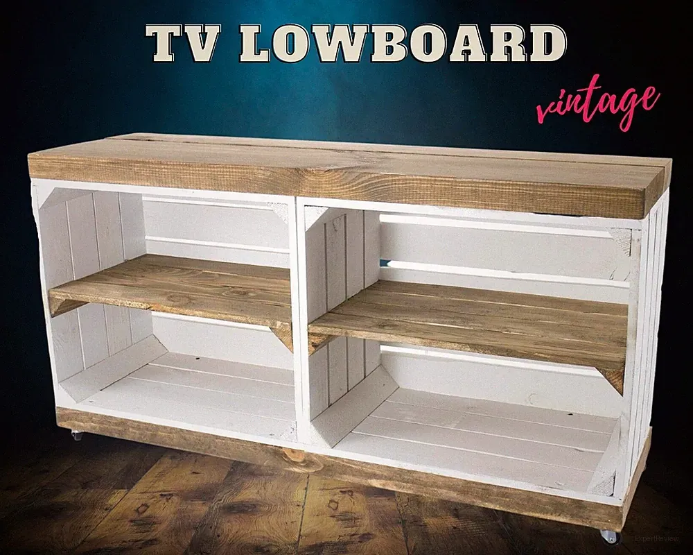 Weißes Lowboard auf Rollen, 4 Fächer 100x30x50 cm TV Bank DIY Möbel Paletten