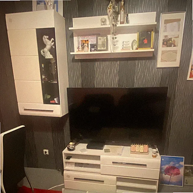 Weißes TV-Lowboard Hochglanz rechteckig, 2 Schubladen, modern freistehend