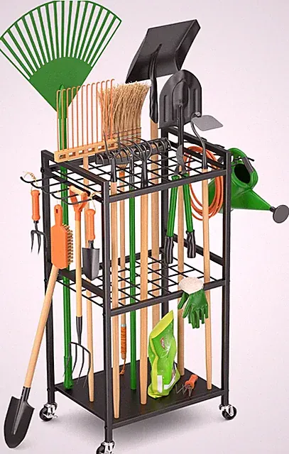 WELDUN Gartenwerkzeug Organizer, Mobile Garage Standregal Auf Rollen, Gartenwerk