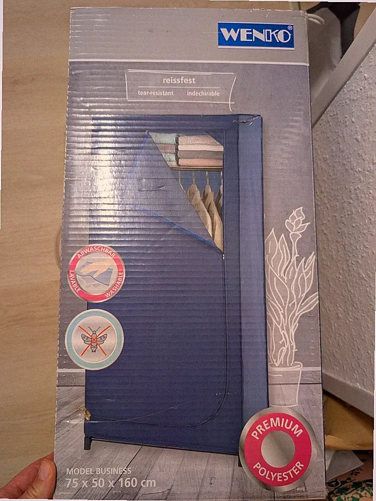 WENKO Stoffschrank Kleiderschrank Model Business 75x50x160 cm Blau OVP
