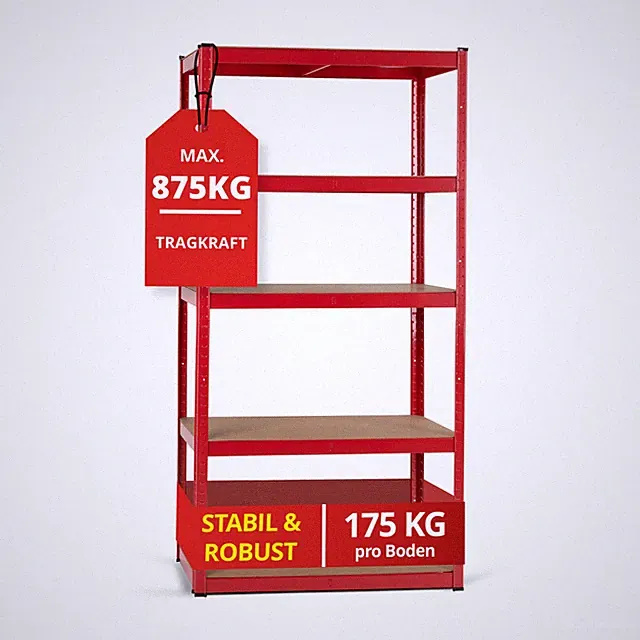 Werkstatt Regal Lager Regal Steckregal Schwerlastregal Keller Metall Holz Rot