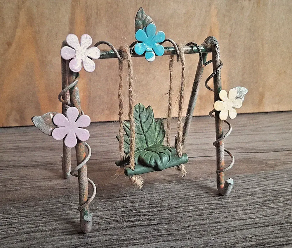 Wichtel Miniatur Möbel Zubehör Mini Garten Schaukel Metall Deko Stuhl Hängend