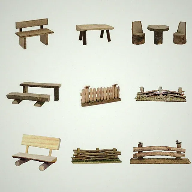 Wichtelmöbel Garten 8-14 cm Tisch Bank Zaun, Holz Möbel rustikal Wichtel Stf