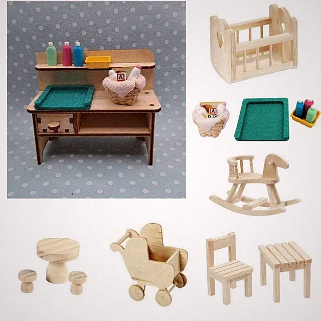 Wichtelmöbel Thema Baby Kinderzimmer aus Metall o Holz, Miniatur Möbel Wichtel