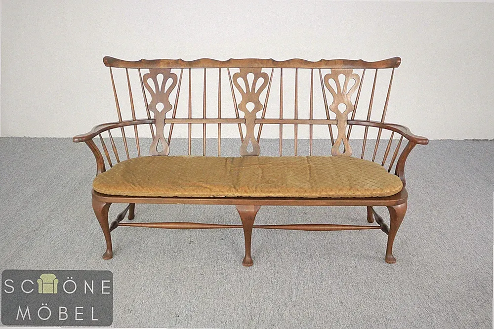 Windsor Sofa Bank 3-Sitzer Holz massiv mit Armlehnen Landhaus Sitzgelegenheit
