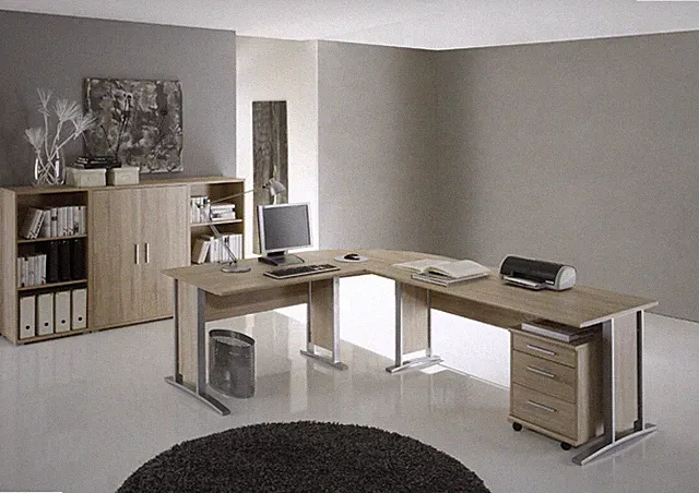 Winkelschreibtisch Schreibtisch OFFICE LINE mit Highboard in Eiche Sonoma
