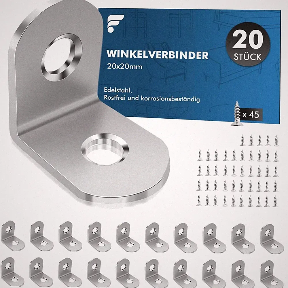 Winkelverbinder aus Edelstahl 20 Stück 20x20mm mit Schrauben Möbel Stuhl Tisch