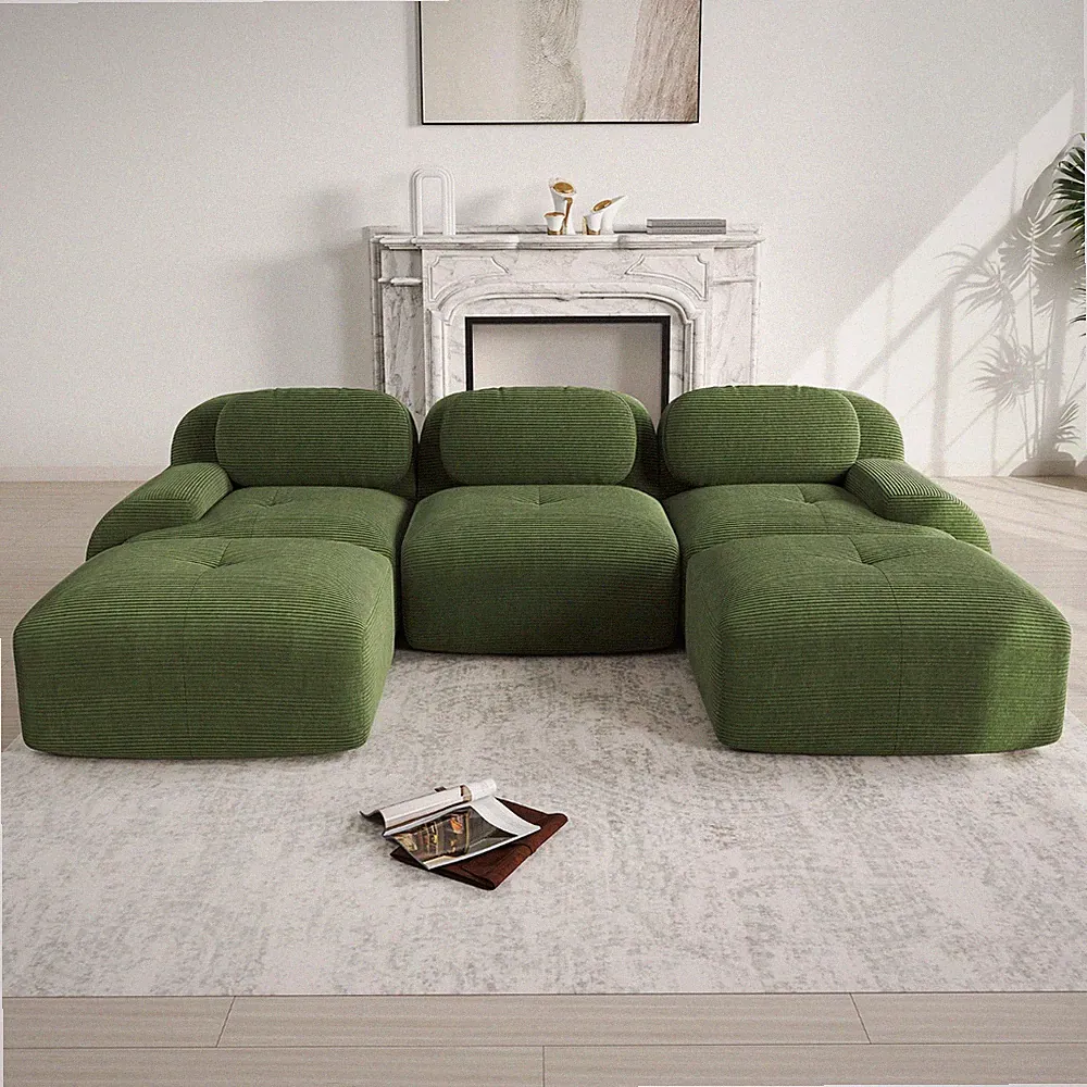 Wohnlandschaft Ecksofa Cordstoff Grün 298cm ounge Sofa Couch Set Modulasofa