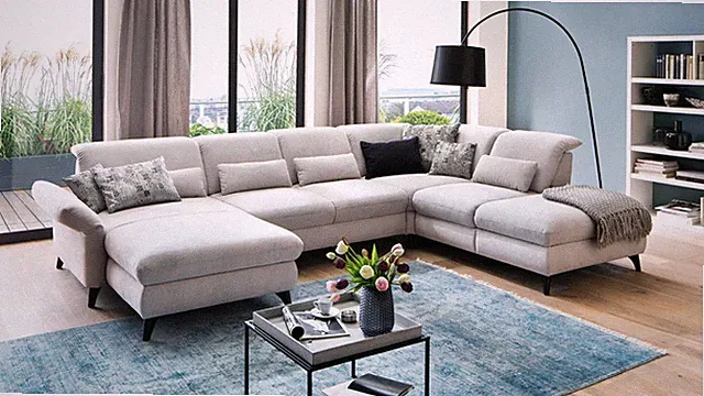 Wohnlandschaft Ecksofa U-Sofa Colorado Stoff hellgrau mit Sitztiefenverstellung