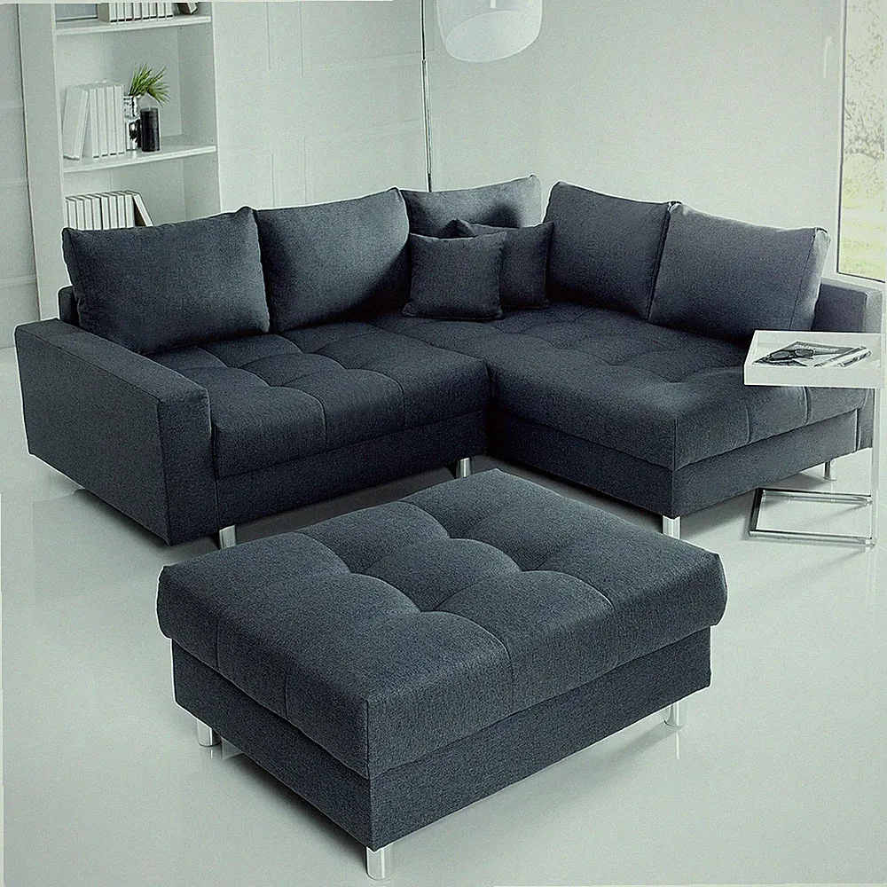 Wohnlandschaft KENT 220cm inkl. Hocker Ecksofa L-Sofa Couch Federkern Eckcouch