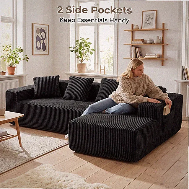 Wohnlandschaft Wohnzimmer Ecksofa 261CM Couch Corduroy Bettsofa Couchgarnitur