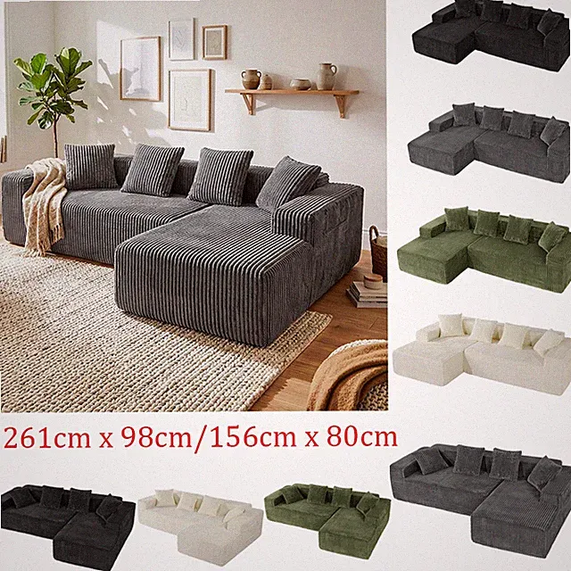 Wohnlandschaft Wohnzimmer Ecksofa L-form Couch Corduroy Bettsofa Couchgarnitur