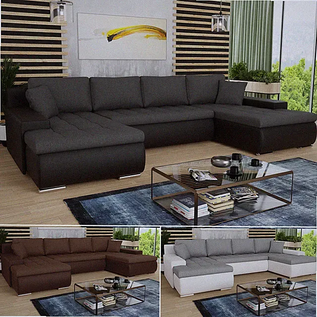 Wohnlandschaft Wohnzimmer Schlaffunktion ecksofa FARIS U-form Couch Bettsofa