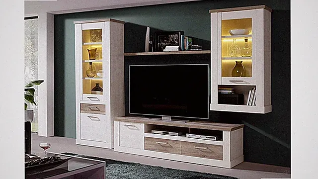 Wohnwand 3 Duros Anbauwand Wohnkombi Wohnzimmer in Pinie weiß und Eiche antik