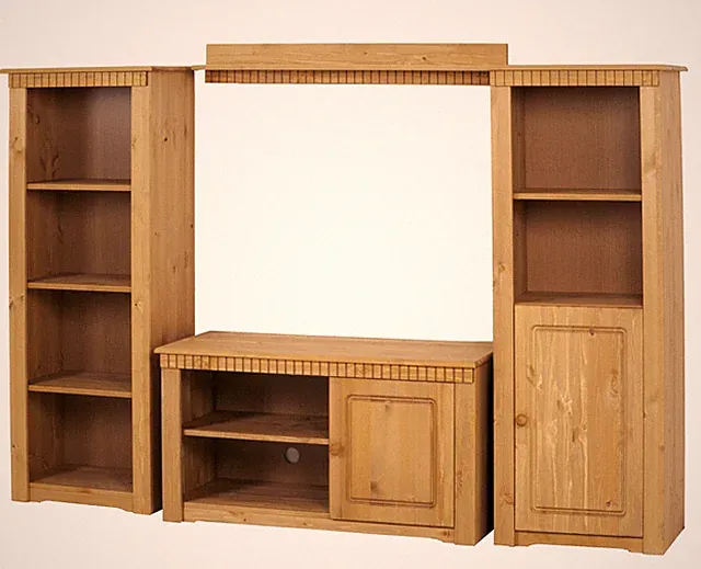 Wohnwand 4tlg Landhausstil TV Regal Schrank aus Kiefernholz gelaugt geölt NEU