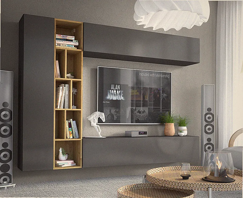 Wohnwand Alldrik Elegant Wohnzimmer Mediaschrank Wohnmöbel TV-Lowboard M24