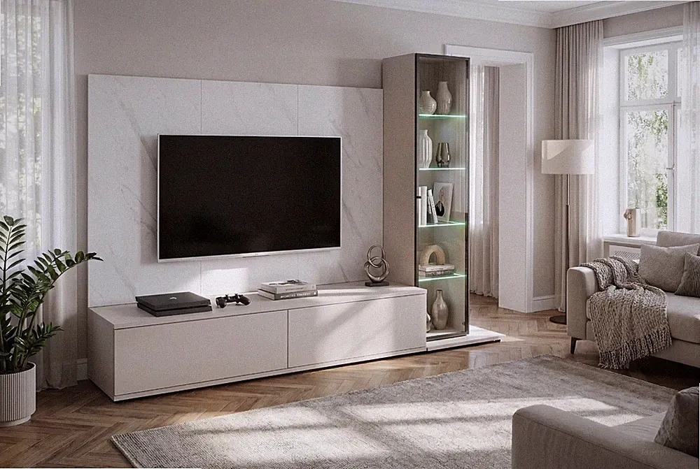 Wohnwand Anbauwand Wohnzimmer Schrankwand GLAM I mit Led Bel. Push - Click