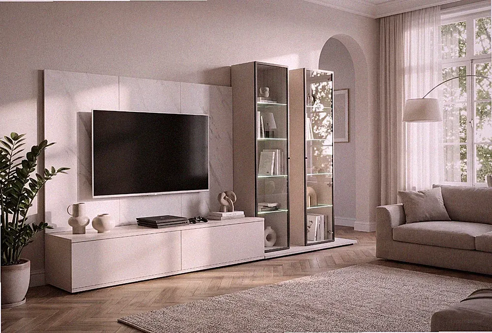 Wohnwand Anbauwand Wohnzimmer Schrankwand GLAM II mit Led Bel. Push - Click
