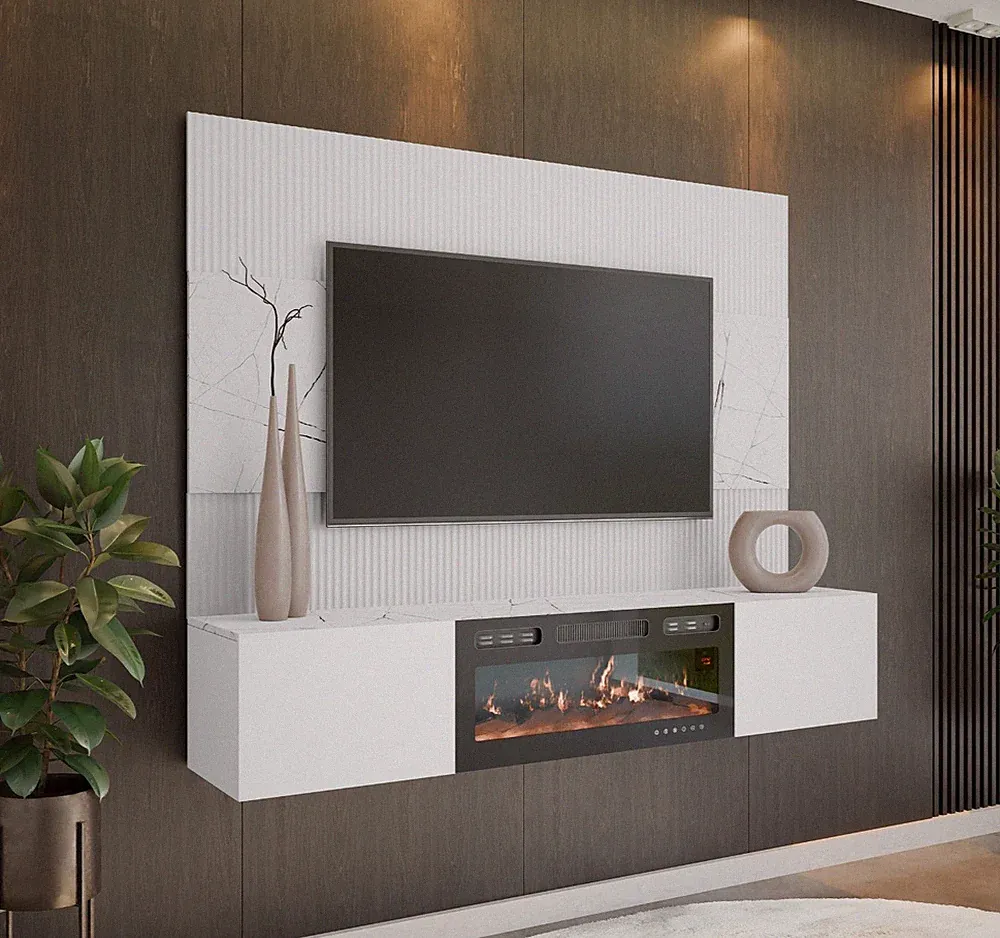 Wohnwand Beatriz III mit Kamin TV-Schrank Wohnzimmer-Set Wohnmöbel M24