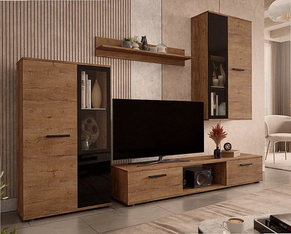 Wohnwand Beaver Anbauwand Wohnzimmer-Set Vitrinen Schrankwand TV-Möbel PR M24