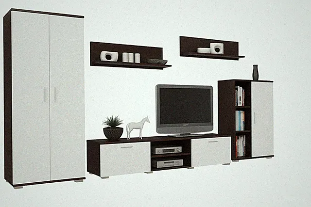 Wohnwand California Eiche Wenge & Weiß | Wohnzimmer Möbelset