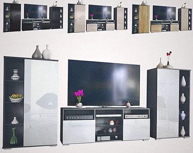 Wohnwand Lowboard Vitrine Wohnzimmer Davos Anthrazit matt Naturtöne