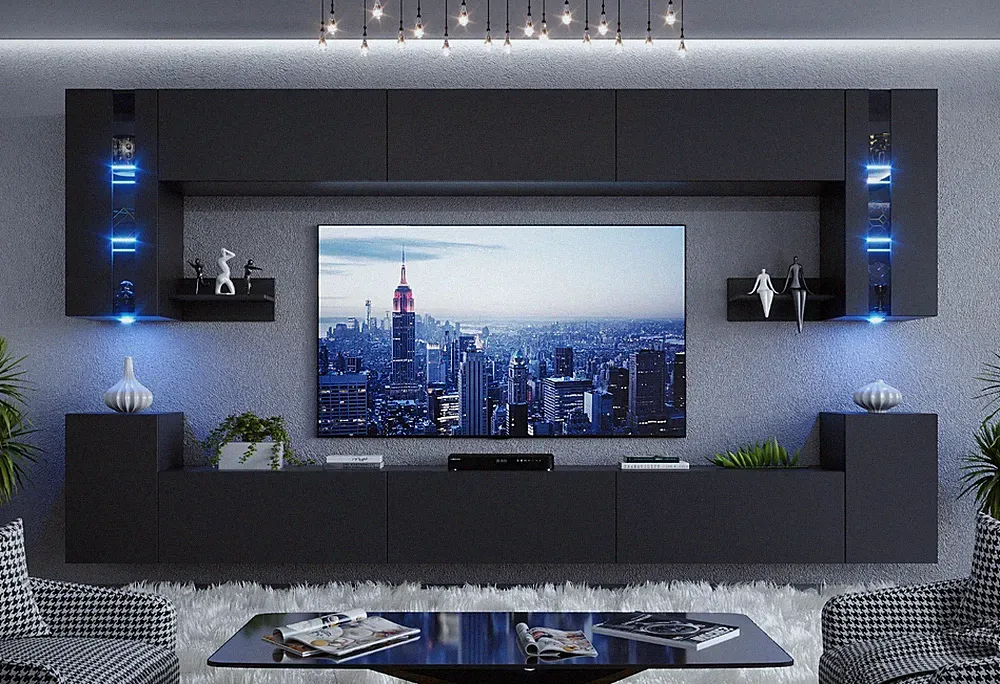 Wohnwand M19 1A Wohnzimmer Möbel Hängend Modern Schrankwand Regal Farbauswahl