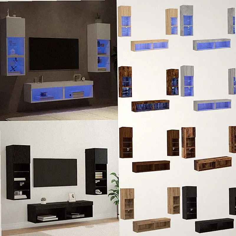 Wohnwand mit LED Wohnzimmer Set TV Schrank Möbel 6-tlg. Holzwerkstoff DE