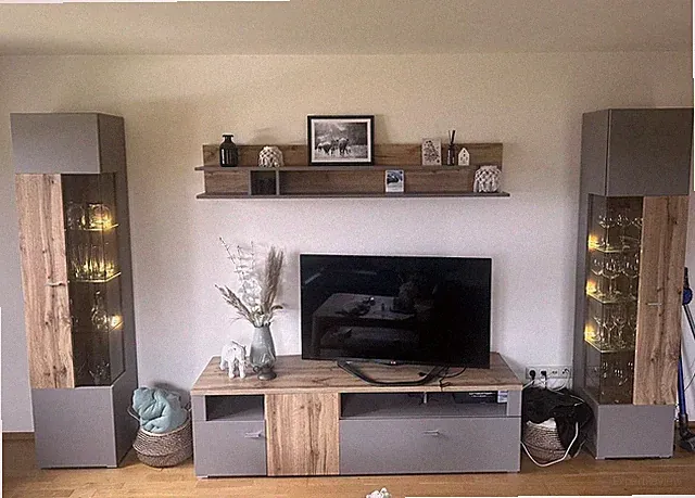 Wohnwand möbel wohnzimmer EichenholzGrau