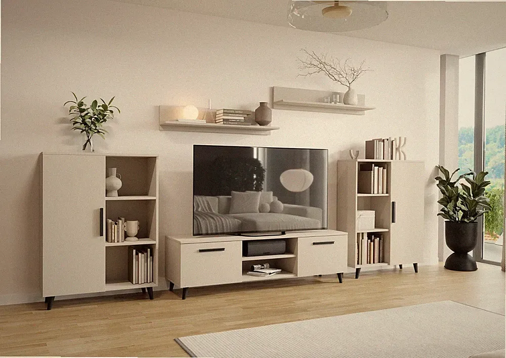 Wohnwand Oslo 2 Kaschmir | 4-teiliges Set | Modern | Laminat | Skandinavisch