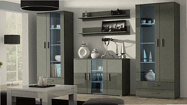 Wohnwand Soho S10 Anbauwand Vitrine Sideboard Schrankwand Wandregal Hochglanz