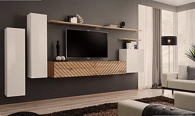 Wohnwand Soro I mit Lamellen Wohnzimmermöbel Grifflos mit Push Click TV-Set 21