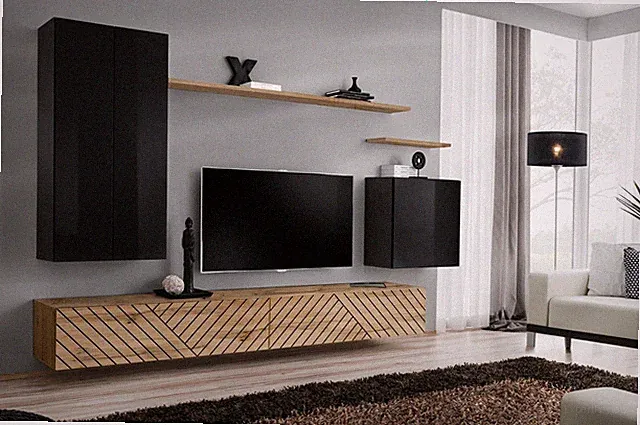 Wohnwand Soro II mit Lamellen Wohnzimmermöbel Grifflos mit Push Click TV-Set 21