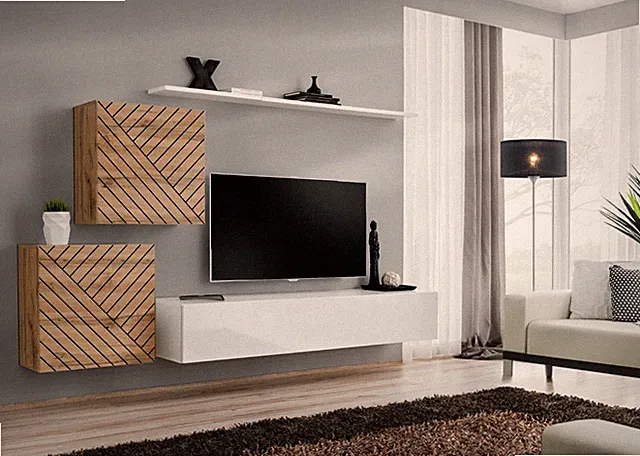 Wohnwand Soro V mit Lamellen Wohnzimmermöbel Grifflos mit Push Click TV-Set 21