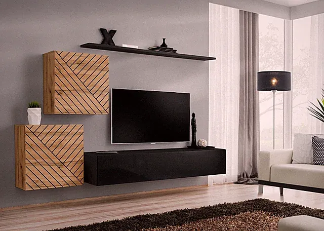Wohnwand Soro V mit Lamellen Wohnzimmermöbel Grifflos mit Push Click TV-Set 21