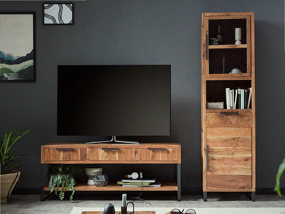 Wohnwand Sydney Massiv Holz TV-Bank und Vitrine Wohnzimmer Möbel Schrankwand