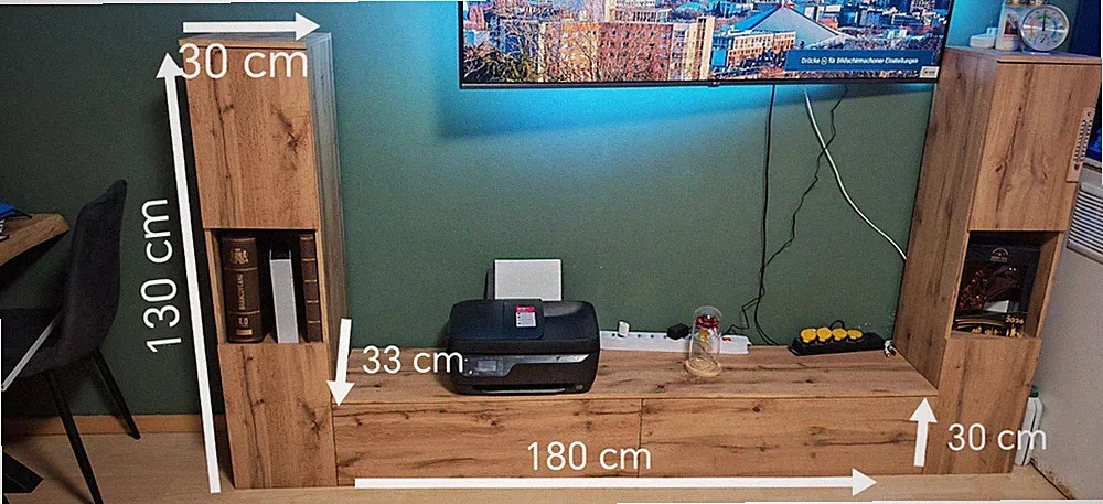 Wohnwand TV-Möbel Set mit Lowboard & 2 Schränken 180x130 cm Holzoptik Braun