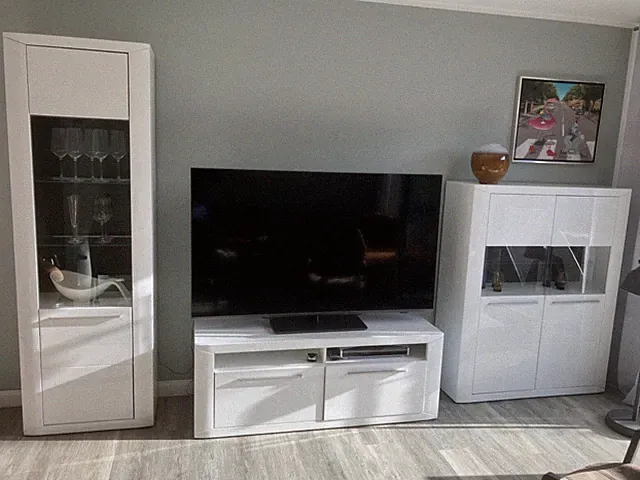 wohnwand weiß hochglanz 3teilig, Hochschrank-TV Schrank-Vitrine