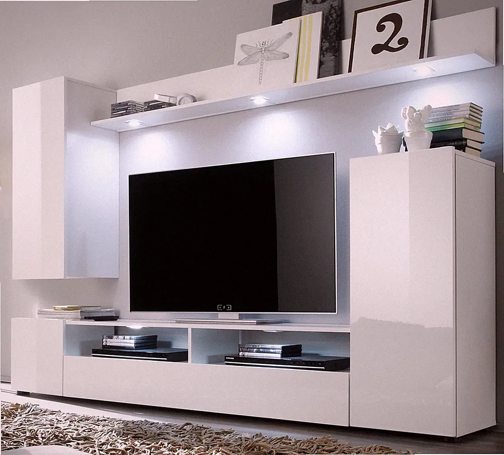 Wohnwand weiß Hochglanz Fernsehschrank Wohnzimmer TV HiFi Möbel Medienwand DOS