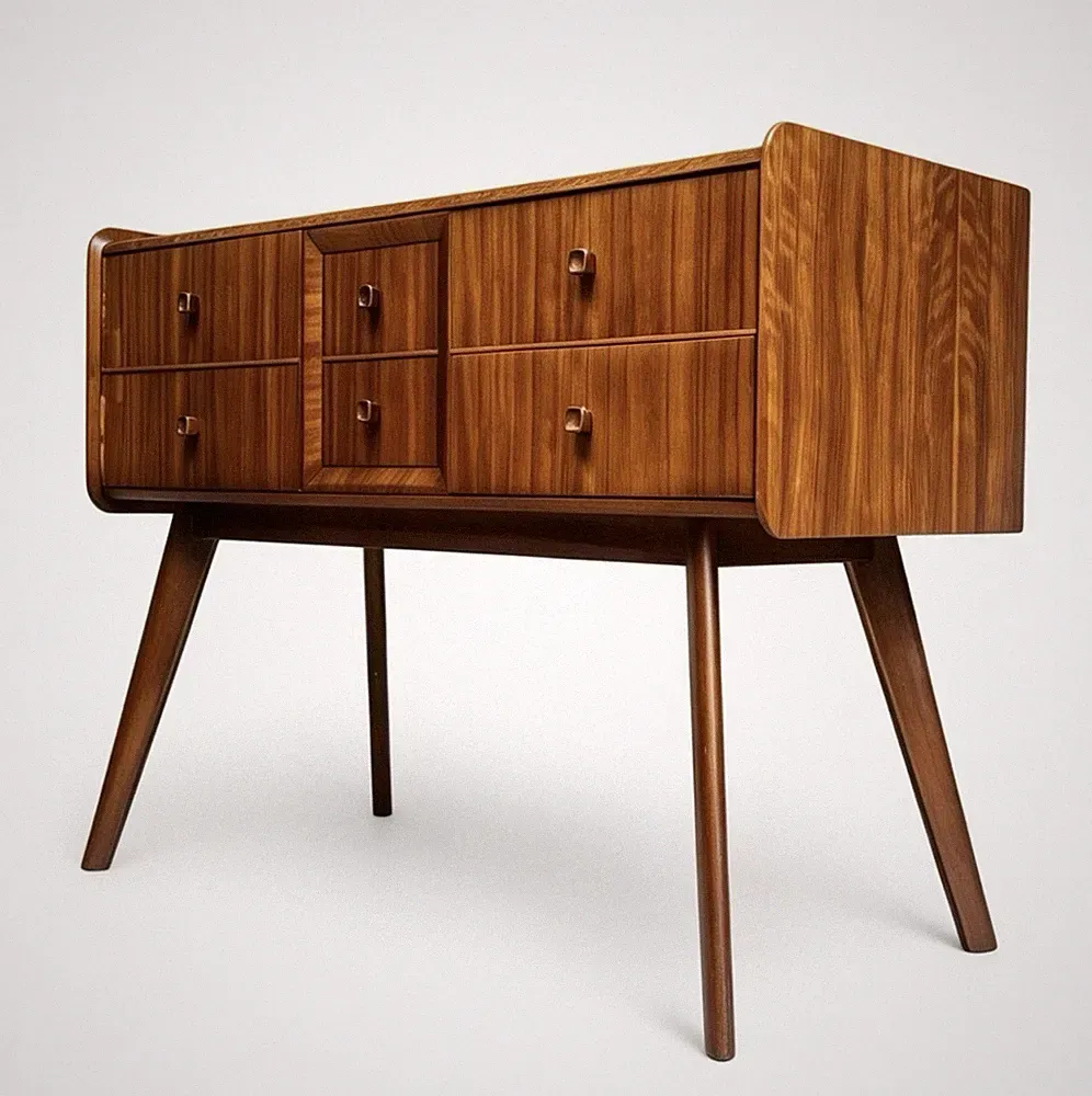 WOHNWÜRDIGE NUSSBAUM KOMMODE MID CENTURY RETRO UM 1960 SELTEN