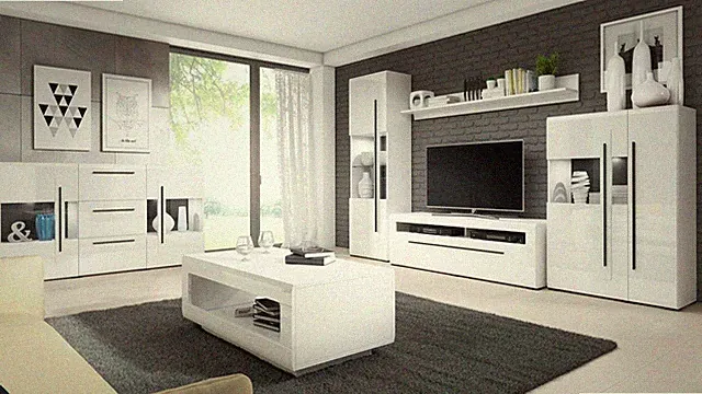 Wohnzimmer 6-tlg Komplettset Tulsa Anbauwand Couchtisch Sideboard weiß Hochglanz