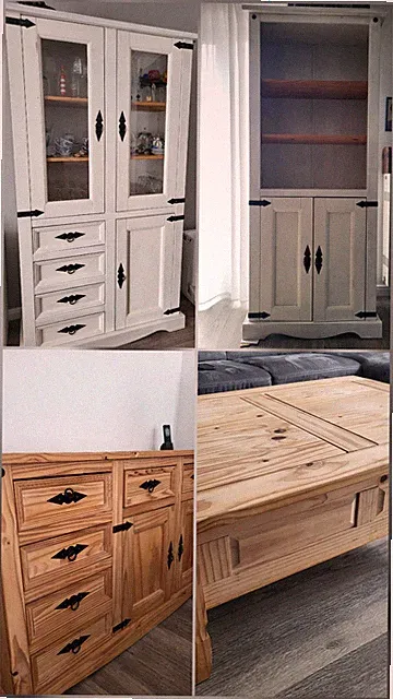 Wohnzimmer Esszimmermöbel Echtholz Pinie Vitrine Bücherregal Sideboard Tisch