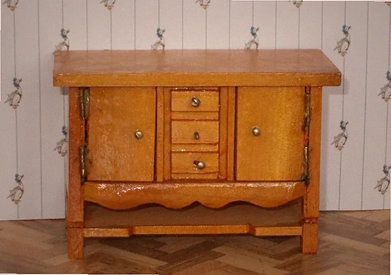 Wohnzimmer Schränkchen Anrichte Roombox Puppenhaus Holz MINI Möbel Handarbeit