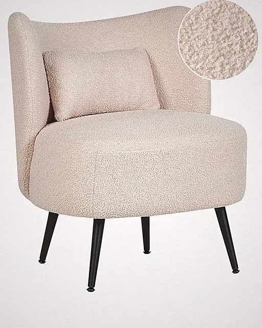 Wohnzimmer Sessel Gebogene Rückenlehne Glam Design Boucle Polsterung Schwarze Be