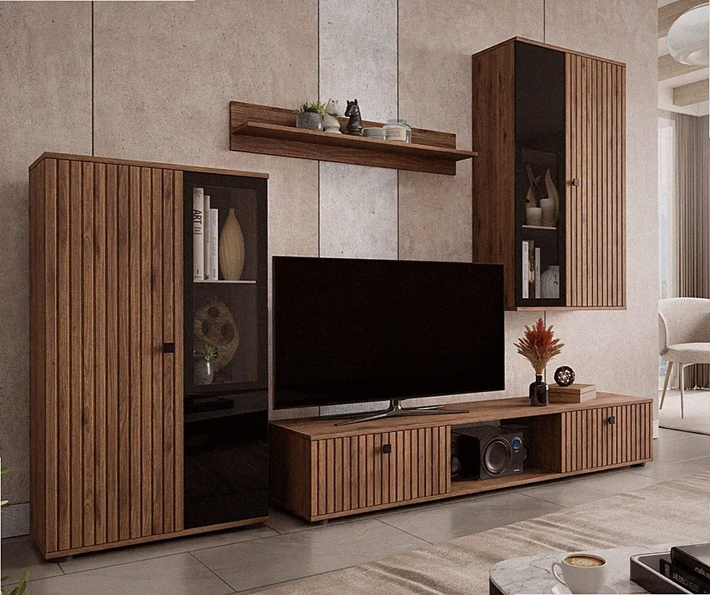 Wohnzimmer-Set Beaver MDF Wohnwand Anbauwand TV-Möbel Schrankwand PR M24