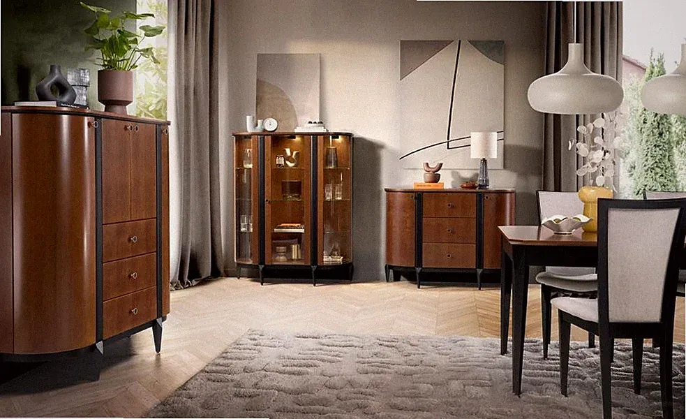 Wohnzimmer Set Holzmöbel Schrank Vitrine Stilvolle Kommode Komplett 3tlg