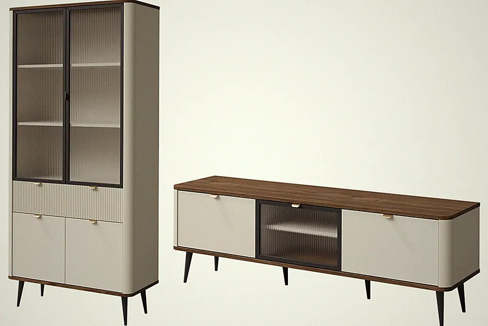 Wohnzimmer-Set Marly Wohnwand-Set Vitrine Lowboard Farbe wählbar