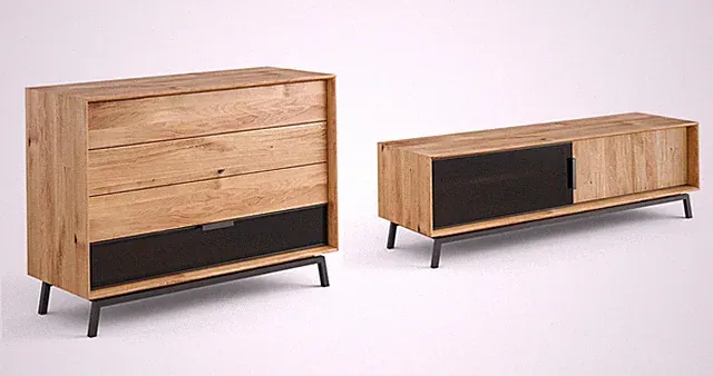 Wohnzimmer-Set Modern Loft Wohnwand Massivholz geölt Ausführung wählbar