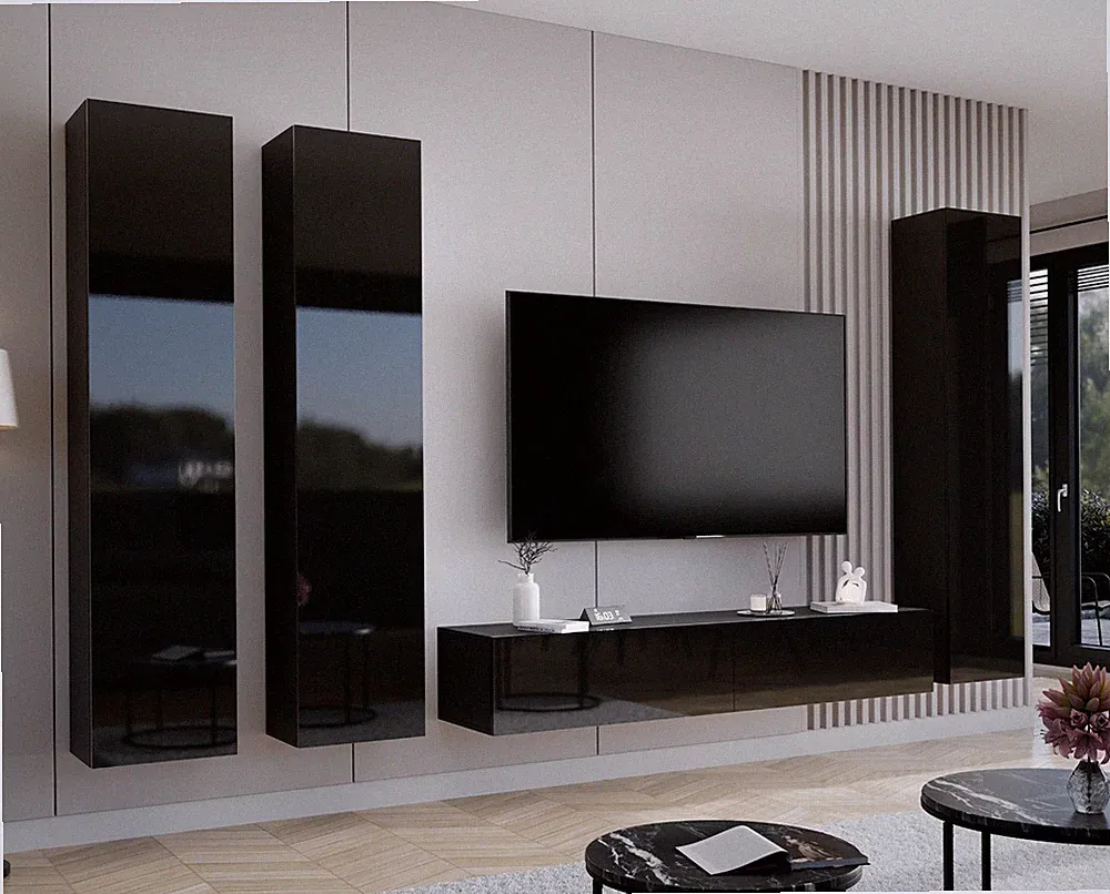 Wohnzimmer-Set Möbel Wohnwand Rack 01 ! Hochglanz Lowboard Anbauwand Komplett