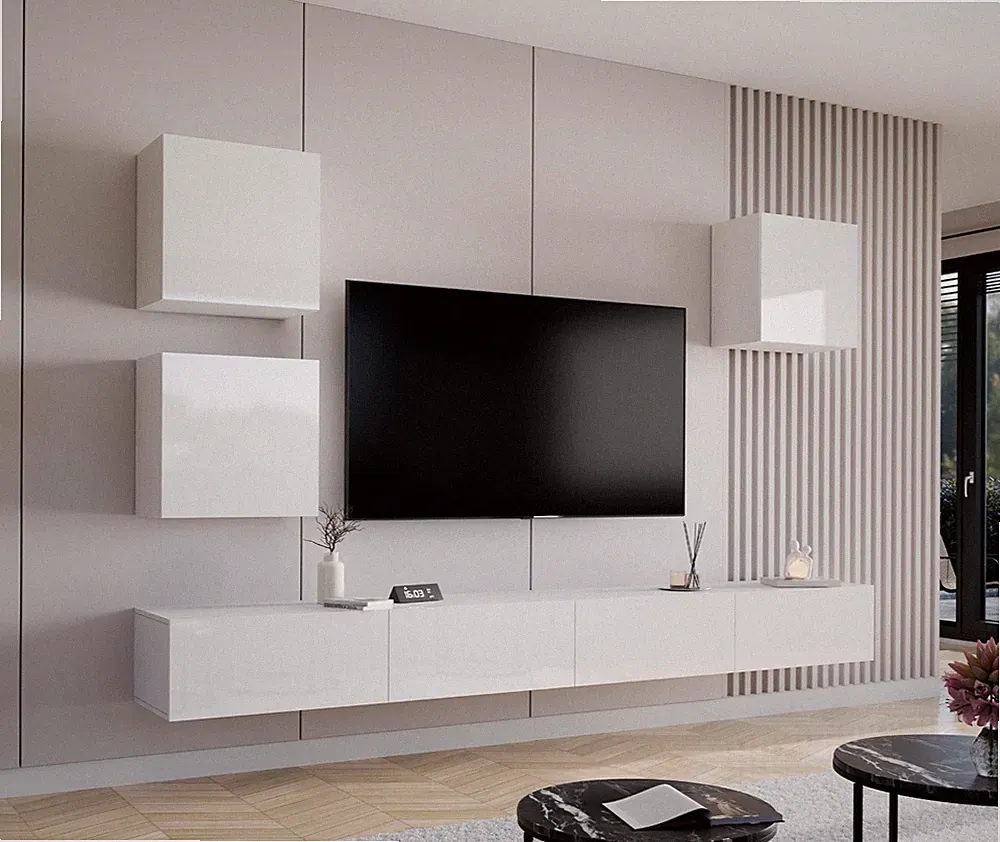 Wohnzimmer-Set Möbel Wohnwand Rack 22 Hochglanz Lowboard Anbauwand Komplett